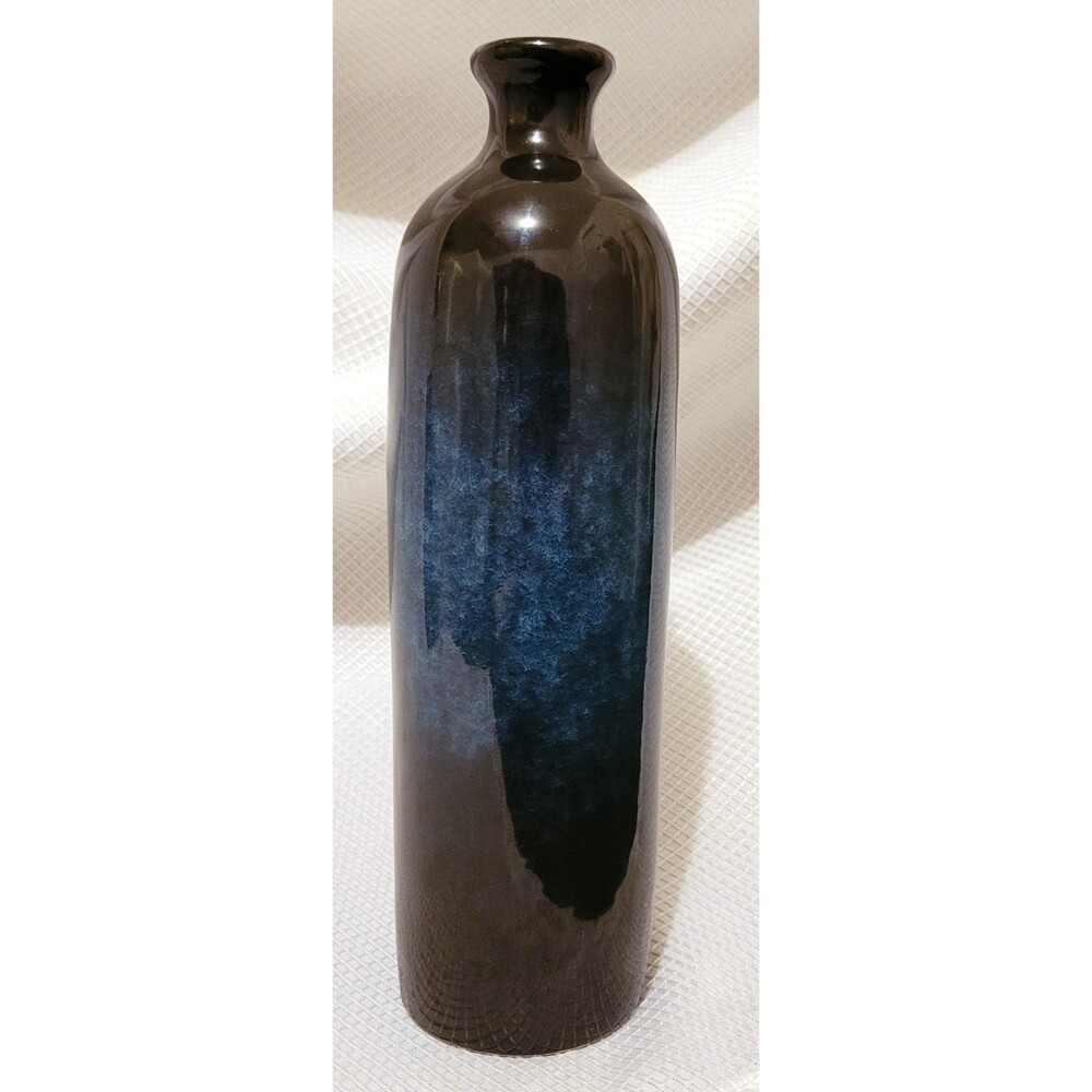 Modern Ceramic Art Pottery Vase Black Blue 11 3/8" Beautiful